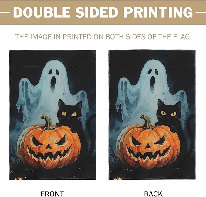 Scary Ghost Pumpkin Halloween Garden Flag 12x18 Inch Black Cat Halloween Theme Holiday Decorative Yard Flags for Outside Double Sided Outdoor Home Farmhouse Decoration Porch Decor