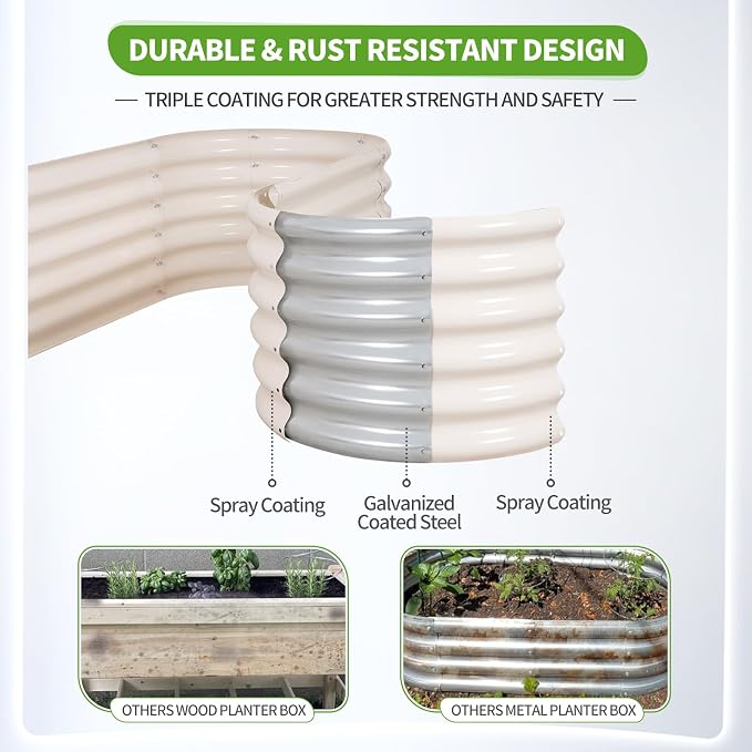 Galvanized Raised Garden Bed Outdoor- 2 Pcs Raised Beds for Gardening| Metal Planter Box, Steel Raised Garden Bed Kit with Gloves for Vegetables, Flower, Herbs (8x2x1.4FT, White)
