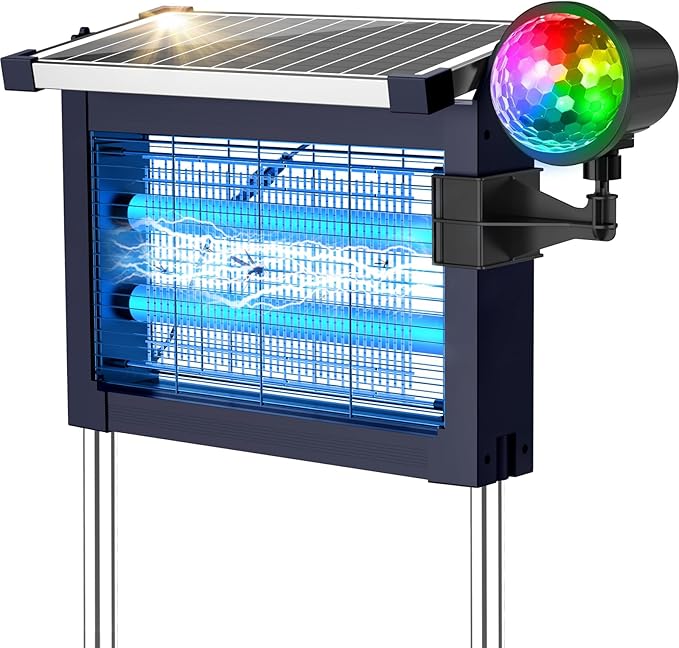 Solar Bug Zapper Outdoor 4500V, 2-in-1 Rechargeable Mosquito Zapper with Projection Light, IP66 Waterproof Cordless Electric Fly Zapper Indoor with Type-C Charging for Patio, Yard & Camping