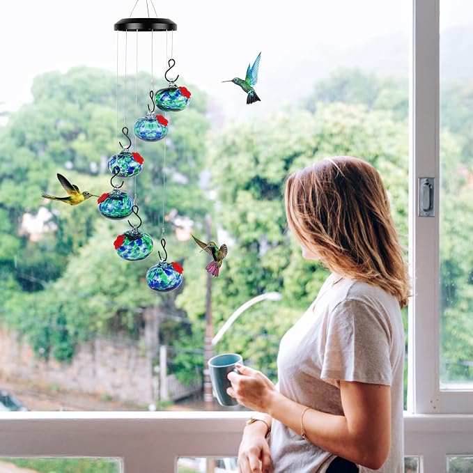 Headak Life Charming Wind Chimes Hummingbird feeders for Outdoors Hanging ant and bee Proof,Never Leak,Perfect Garden Decor for Outside