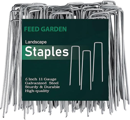 FEED GARDEN Landscape Staples 6 Inch 1000 Pack, Heavy Duty 11 Gauge Hot-Dip Galvanized Garden Stakes for Weed Barrier, Landscape Fabric, Sod, Turf, Irrigation & Contractor Landscaping