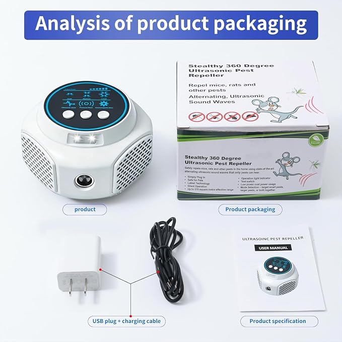 Ultrasonic Pest Repellent Plug in Indoor Mouse Traps for Home, Mouse Repellent Ultrasonic Device Rodent Repeller Ultrasonic Plug in Pest Control for Rat Mice Spider Squirrel Roach for Attic (2, White)
