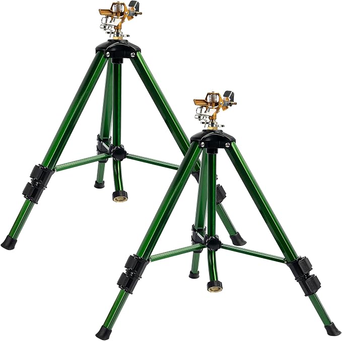 Hourleey Impact Sprinkler on Tripod Base + Adjustable Turret Metal Sprinkler