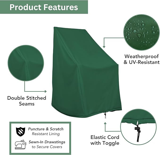 Shine Company Weatherproof Outdoor Rocking Chair Cover, 100% Woven Polyester, Elastic Cord with Toggle, Hunter Green
