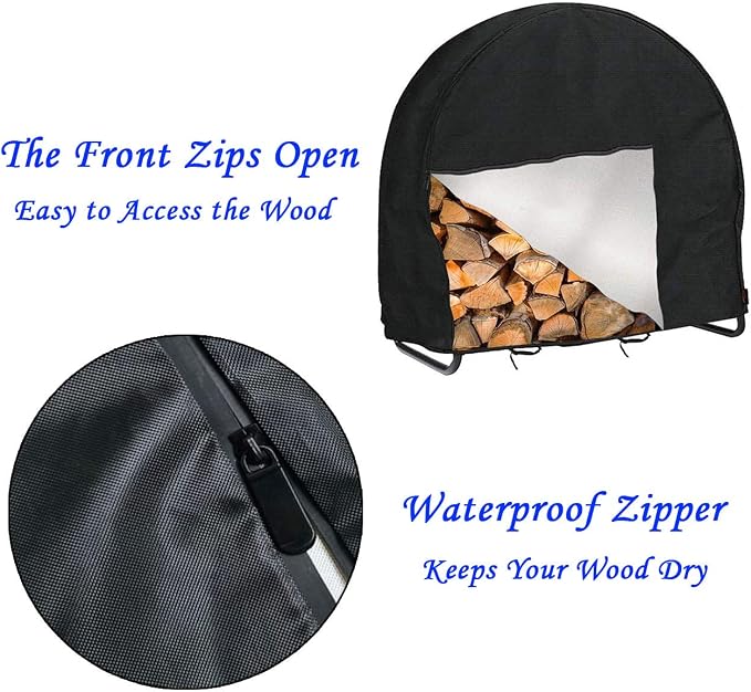 48 Inch Firewood Log Hoop Rack Cover Only Heavy Duty Outdoor Round Ring Loop Wood Storage Holder Cover Circular with Waterproof Zipper Waterproof Black