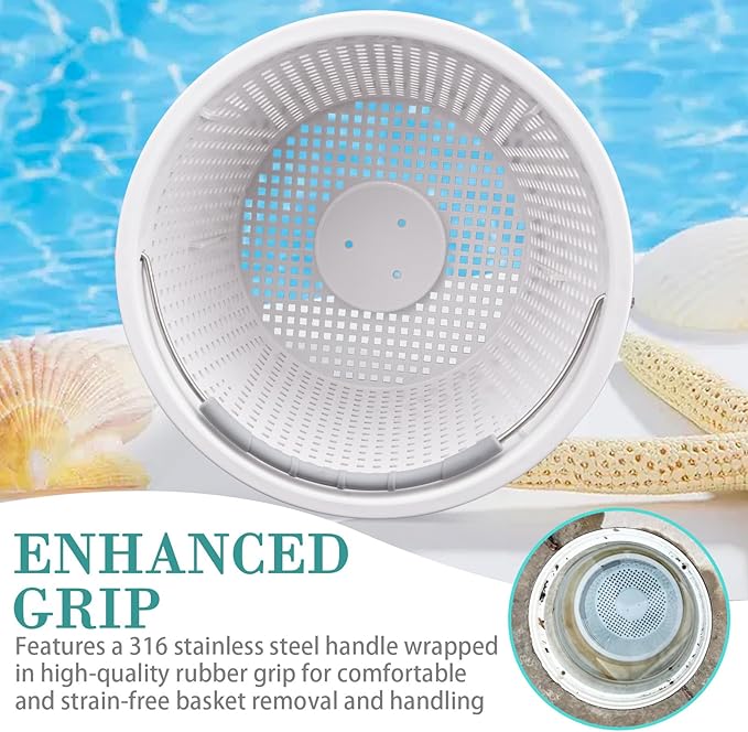 8" Pool Skimmer Basket for Inground Pool, Compatible with Pentair U-3 Skimmer Basket 08650-0007 and Hayward SP1070 SPX1070E Pool Basket,with Built-in Brass Weight, Handle and Rubber Grip