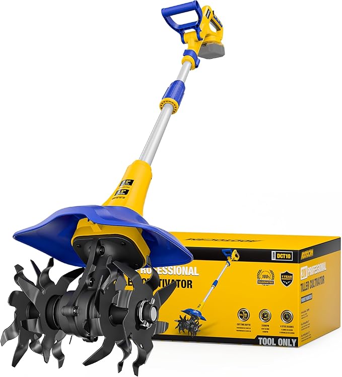 Electric Tiller for Gardening Compatible with Dewalt 20V Battery(Tool Only),330RPM Garden Tiller with 48 Steel Tines,9'' Tilling Width & 6.5'' Depth Rototillers for Lawn/Soil Cultivation