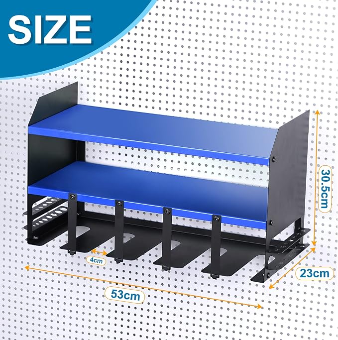 HARFINGTON Power Tool Organizer 3 Layers 5 Drill Storage Racks Wall Mount Style Garage Tool Shelf for Power Tools and Hand tools, 20"x9", Blue