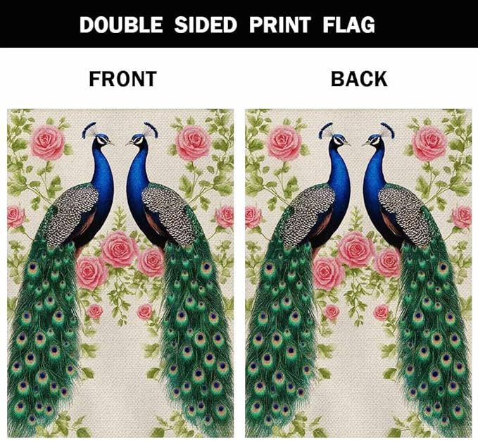 AOYEGO Peacock Roses House Flags 28 x 40 Double Sided Burlap Abstract Beautiful Floral Pattern Yard Flags Spring Summer Farmhouse Seasonal Outdoor Flag