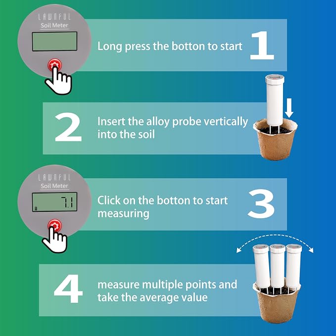 Digital Soil pH Meter, Industrial Grade Soil pH Tester with Calibration-Free LCD Display, High Accuracy Soil pH Pen, Soil pH Monitor for Garden, Lawn, Plant (White)