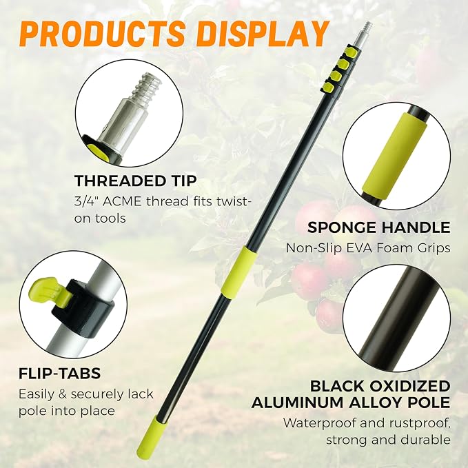 5-20FT Fruit Picker Pole Tool, with Basket Long Handle Adjustable Telescoping Pole, for Mango, Apple, Lemon, Orange, Avocado Fruit Tree Picking