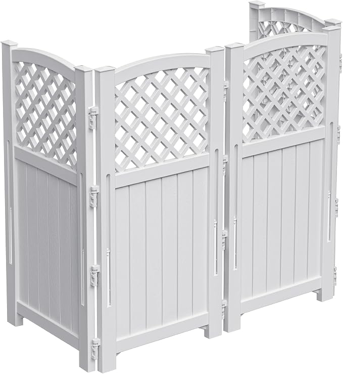 Devoko Outdoor Privacy Fence, 4 Fence Panels Privacy Screen Panels for Outside and Yard, Resin Air Conditioner Lattice Fence for Trash Can (Light Gray)