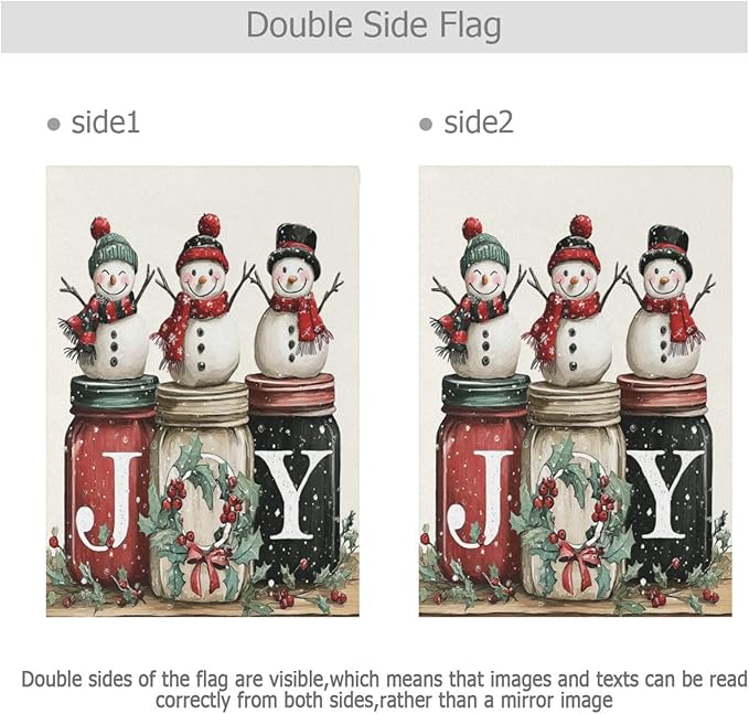 Pfrewn Christmas Winter House Flag 28x40 Double Sided Snowmen Joy Mason Jar Large Garden Yard Flags Welcome Seasonal Outdoor Indoor Banner for Xmas Holiday Yard Home Decoration