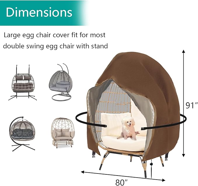 FLYMEI Egg Chair Cover Waterproof Double Egg Chair Covers for Outdoor Furniture 420D Patio Hanging Swing Chair Cover 91x80 inches, Khaki