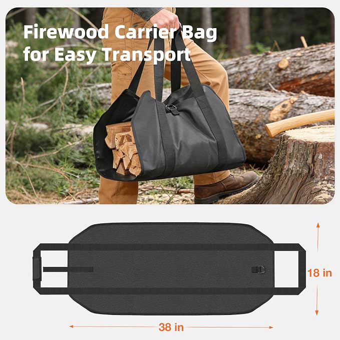 8FT Firewood Rack with Cover Outdoor, Heavy Duty Wood Storage Rack with 600D Oxford Waterproof Adjustable Cover for Fireplace, Patio, Deck, 1/2 Cord Log Holder with Firewood Carry Bag