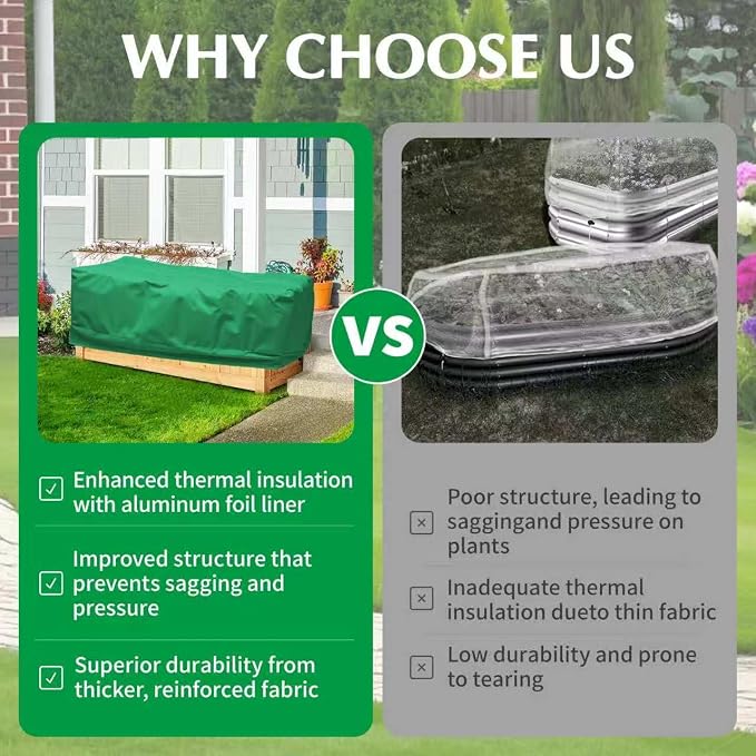 2 Pack 59" x 35" x 17" Upgraded Insulation Raised Garden Bed Cover with Thermal Aluminum Film Liner, Rectangular Plant Covers Freeze Protection Outdoor Winter Plants Frost Covers Blanket