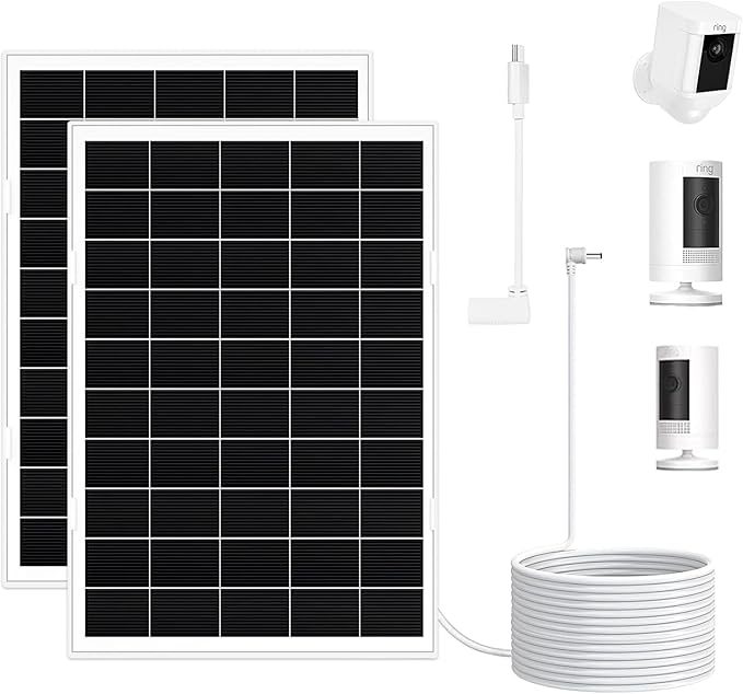 2 Pack 8W Solar Panel for Ring Camera Outdoor Wireless, Compatible with Outdoor Cam (Stick Up Cam), Outdoor Cam Plus, Stick Up Cam Pro, Spotlight Cam Battery/Plus/Pro, Fast Charging