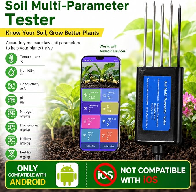 8 in 1 Soil Tester, Nitrogen, Phosphorus, Potassium Npk Tester, Ph, Moisture, Nutrient Conductivity, Ec Meter,High Accuracy Digital Sensitive,Soil Fertility Test