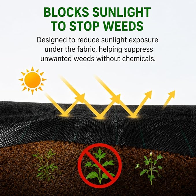 HOOPLE 3 ft x 300 ft Landscape Fabric Weed Barrier, Heavy Duty Ground Cover Roll, Water Permeable Geotextile for Garden Beds, Gravel, Mulch & Landscaping | Heavy duty landscape fabric for garden beds, mulch, gravel paths, walkways, greenhouses, and dri...