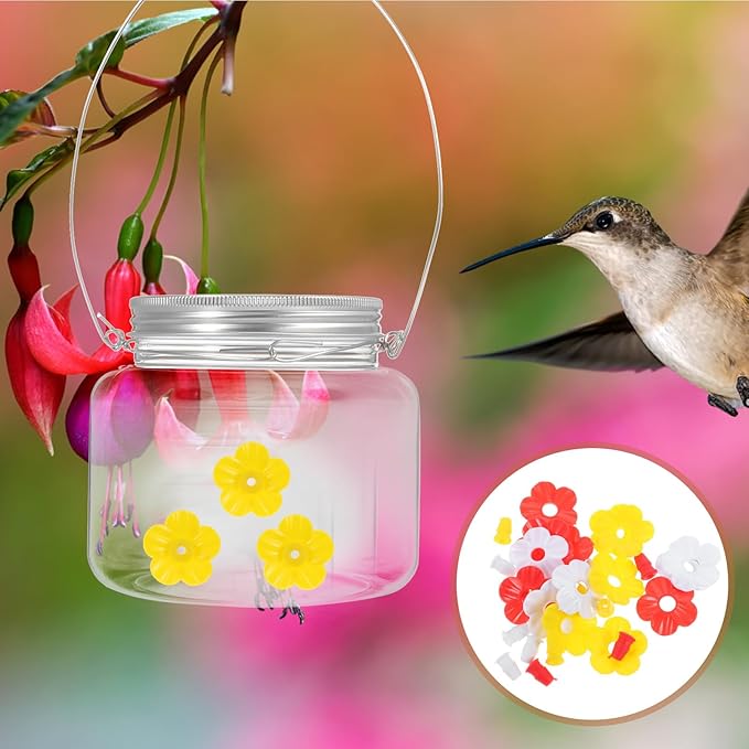 Sosoport 15 Pieces Hummingbird Feeders Replacement Flowers Pet Replacement Bird Feeder Replacement Parts Feeding Ports Bee Guards for Hummingbird Feeders for Outdoors Hanging Feeder