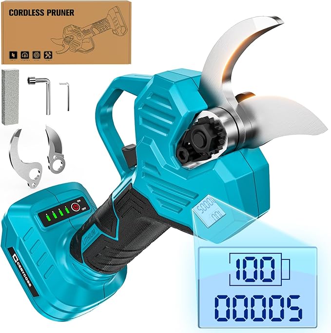 Cerycose Electric Pruning Shears Compatible with Makita 18v Battery, 0.8-2 Inch Max Cutting Diameter Electric Pruner with LCD Display & Imported SK7 Steel Blades for Gardening Tree Pruning(No Battery)