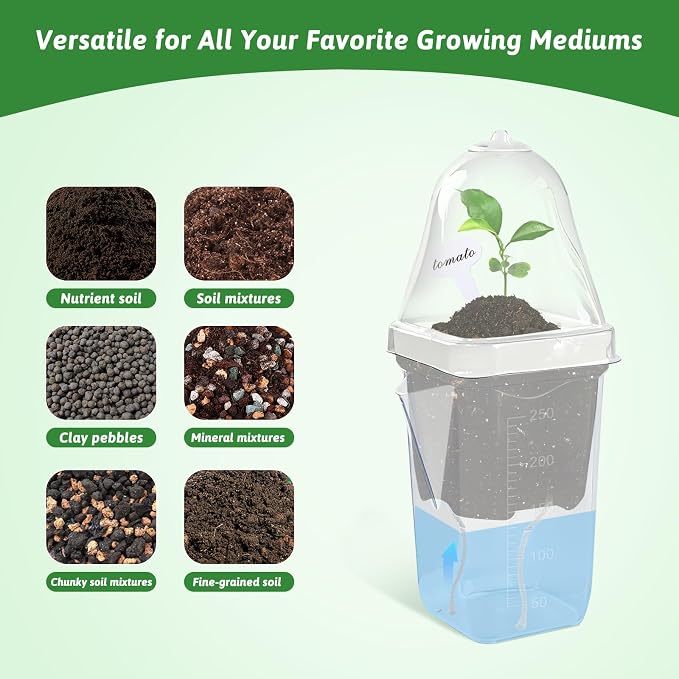 12 Pack 2.5" Self Watering Propagation Pots with Humidity Dome, Clear Plastic Seed Starter Cups, for Seedlings, Cuttings, Succulents, Herbs, Vegetables, 12 Plant Labels Included