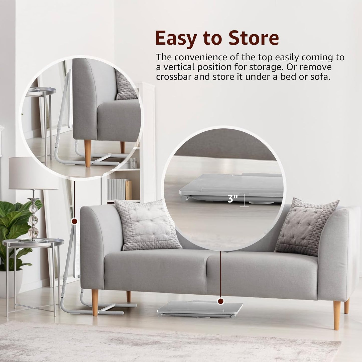 TV Trays Set of 2 - Folding TV Tray Adjustable Dinner Trays for Eating On Couch Wooden Tables Mate Stand Foldable White Desk with Cup Holder Portable