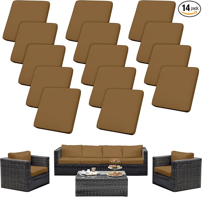 Outdoor Cushion Covers Set,14PCS Patio Furniture Couch Seat Slipcovers, Replacement for Sofa Sectional Chair(Cover，Only)