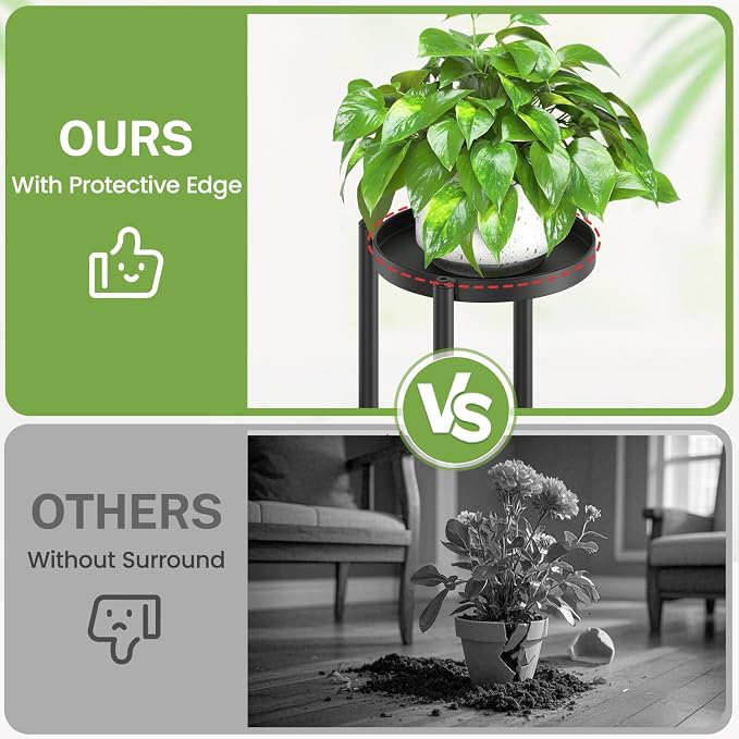 iDavosic.ly Metal Plant Stand Indoor Outdoor Set of 2, Wrought Iron Corner Flower Pot Holder Table Shelf and 3 Layer Display Rack for Patio Porch Living Room Garden Balcony, Black & Brown