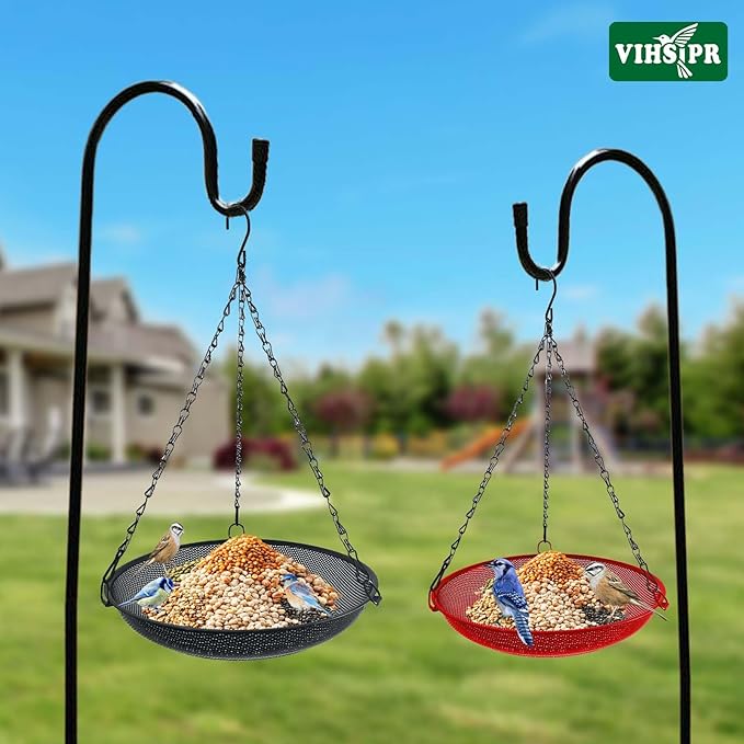 Hanging Bird Feeder for Outdoors – 12 in Platform Bird Feeder, Metal Mesh Seed Tray for Wild Birds, Black