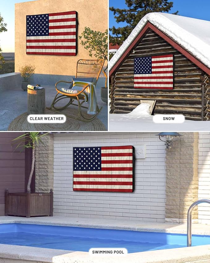 Outdoor TV Cover for Outside Flat Screen,American Flag on Wood Plank,600D Thick Waterproof Weatherproof Outdoor TV Screen Protector with Zipper for 40 to 43 Inch Flat Screens