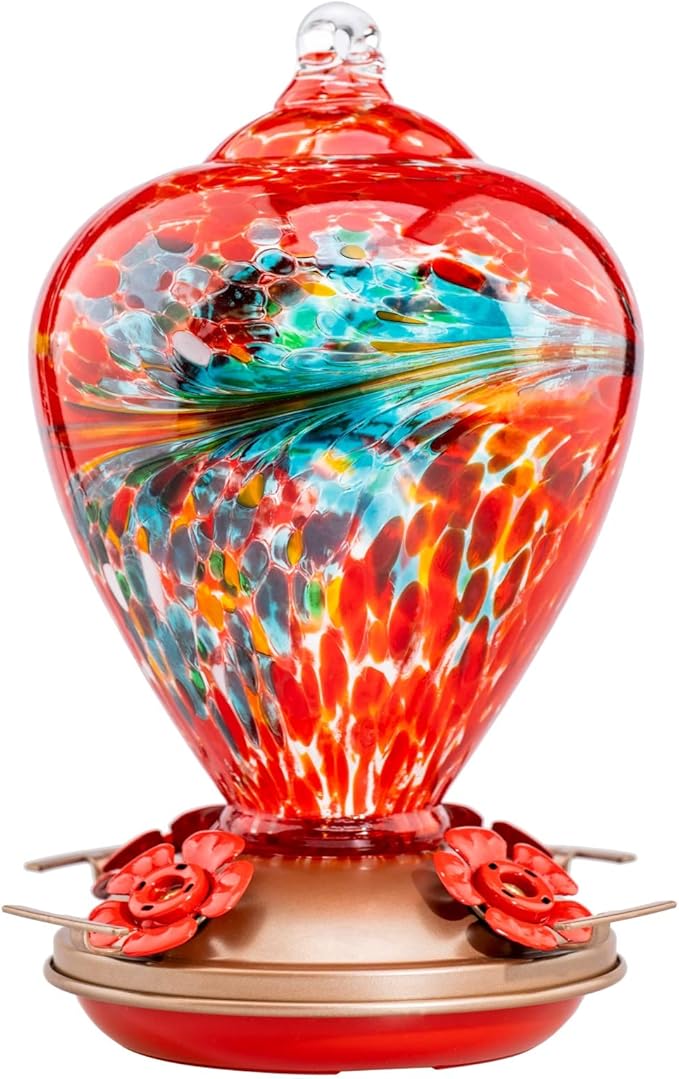 Muse Garden Hummingbird Feeders for Outdoors Hanging, Blown Glass Hummingbird Feeder Gifts for Mom, Garden Decor for Outside, Unique Gifts Idea for Women, 34OZ,Phoenix Flying | Muse Garden Hummingbird Feeders for Outdoors Hanging, Blown Glass Hummingbi...