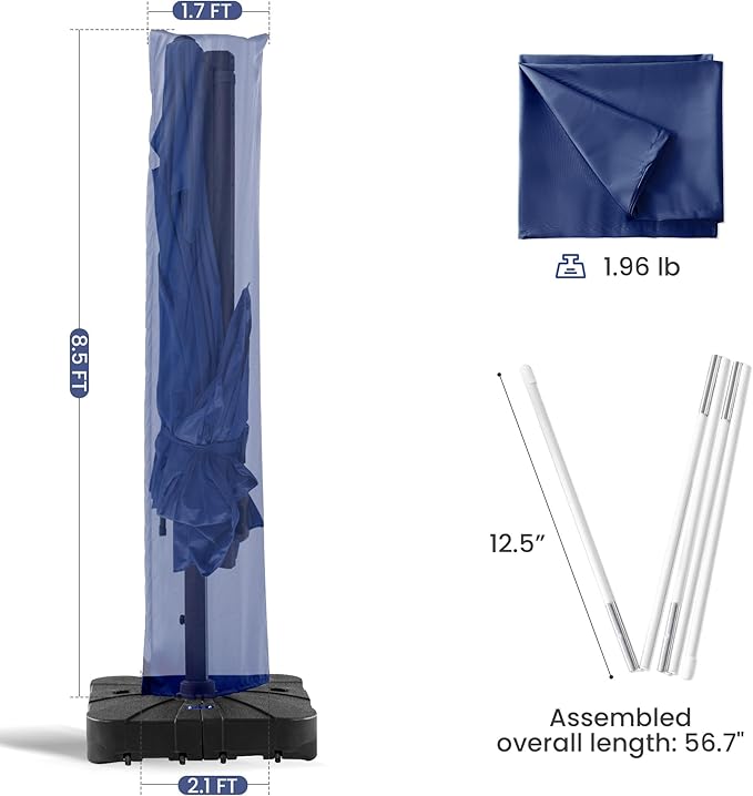Patio Umbrella Cover Waterproof UV Resistant Outdoor Cantilever Umbrella Covers with Zipper and Rod, Navy
