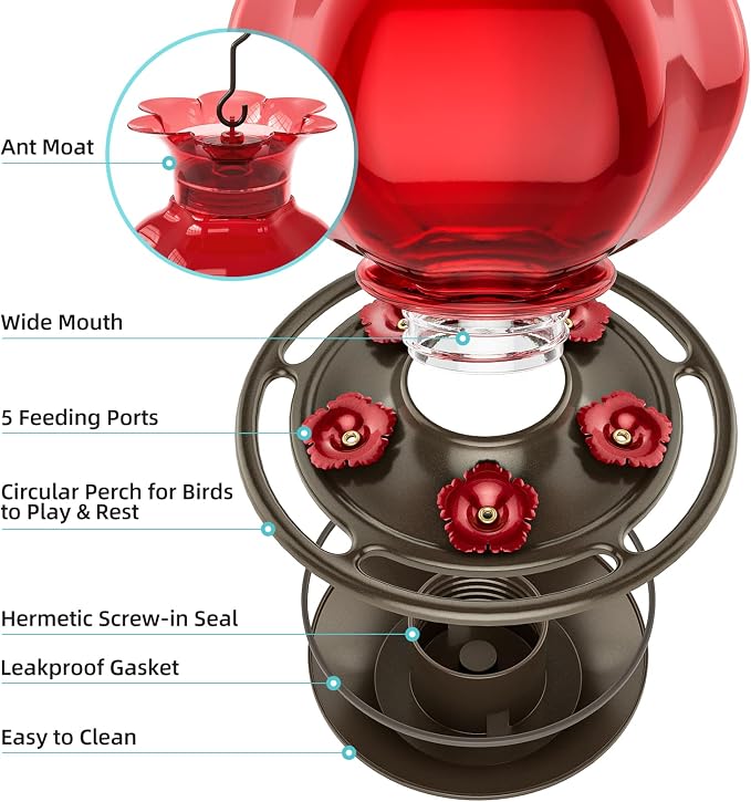 Auslar Pomegranate Shape & Mushroom Shape Hummingbird Feeders for Outdoors Hanging Ant and Bee Proof