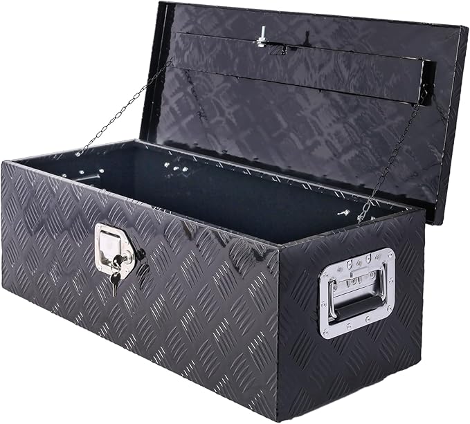 30 Inch Aluminum Truck Bed Toolbox Waterproof Storage Pick Up Truck Bed RV Trailer Toolbox with Side Handle Lock Keys Black