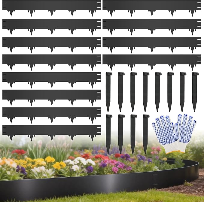 12-Pack Metal Landscape Edging (40ft Total), 40" x 6.5" Steel Garden Edging Border w/ 12 Stakes, Rustproof Hammer-in Edging for Landscaping, Lawn, Yard, Tree Rings, Flower Beds