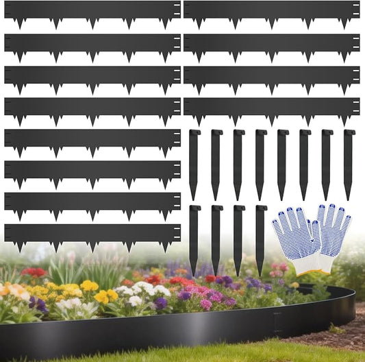 12-Pack Metal Landscape Edging (40ft Total), 40" x 6.5" Steel Garden Edging Border w/ 12 Stakes, Rustproof Hammer-in Edging for Landscaping, Lawn, Yard, Tree Rings, Flower Beds
