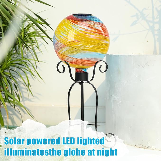 VCUTEKA Solar Gazing Ball, 10" Glass Gazing Balls Sphere with Solar Light for Garden Decor Lawn Outdoor Yard Decorative