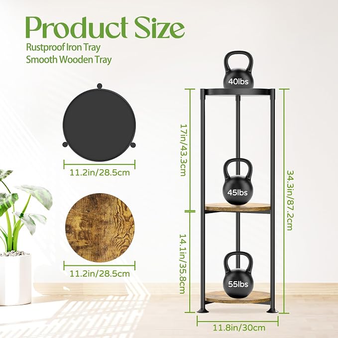 iDavosic.ly 34 Inch Tall Plant Stand for Indoor Outdoor 2 Pack, 3 Tier Vertical Metal Flower Holder Shelf and 5 Layer Corner Pot Display Rack for House Patio Porch Garden Balcony Living Room, Black