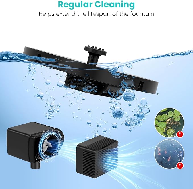 3.5W Solar Water Fountain, Upgraded Version Solar Fountain for Bird Bath, with 6 Nozzles & Fixed Pipes, Silent Floating Solar Water Pump for Bird Baths, Gardens, Ponds, Fish Tank, Outdoor