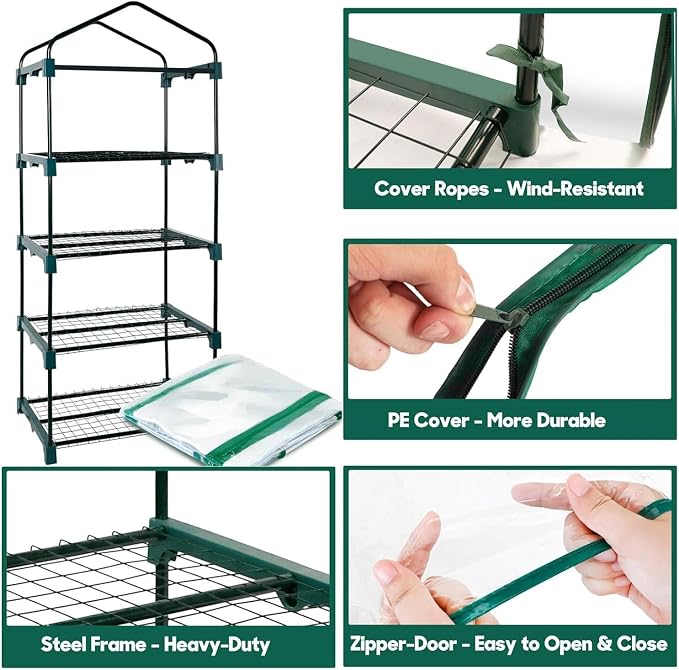 ArtBeek Mini Green House Covers, Portable Plastic Greenhouses with Heavy Duty Transparent PVC with Plant Growing Lights (4_Tier)