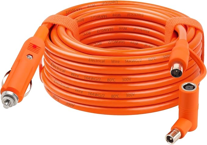 XRDS -RF 12V/24V DC Power Extension Cable with Cigarette Lighter Plug 25FT – Heavy Duty 14AWG Cable with DC7909 Plug & DC8020 Adapter for Power Stations, Trucks, RVs, Fridges