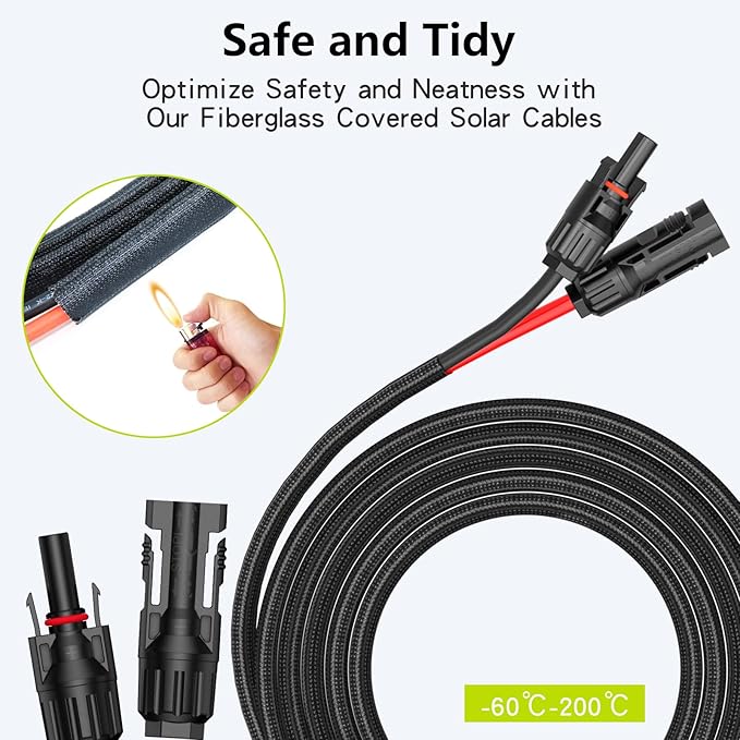 33Ft 10AWG Solar Cable Extension with Protection Cover, Solar Wire with Tool-Free Solar Connectors, IP68 Waterproof PV Cable, Solar Panel Extension Cable 10Gauge for Home Boat RV Solar Panels(33ft)