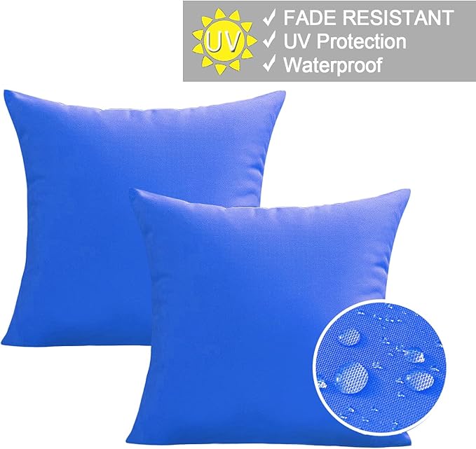 VAKADO Outdoor Waterproof Throw Pillow Covers 18X18 Set of 2 Decorative Blue Patio Furniture Cushion Cases Outside Decor for Couch Garden Bench Porch,Turquoise