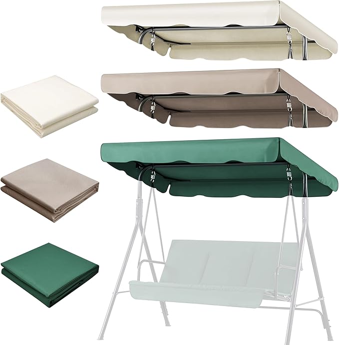 Flexzion Swing Canopy Cover (Beige) 77" x 43" - Deluxe Polyester Top Replacement UV Block Sun Shade Waterproof Decor for Outdoor Garden Patio Yard Park Porch Seat Furniture