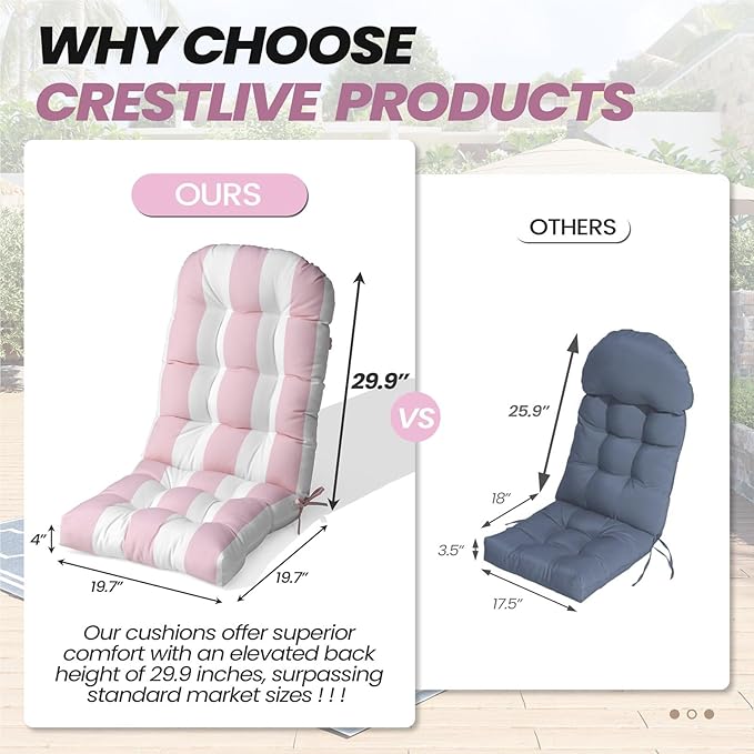 Crestlive 50x20x4 Inch Adirondack Chair Cushion Outdoor Rocking Chair Cushions Water Resistant High Back Patio Thick Replacement Cushions Pink Stripe
