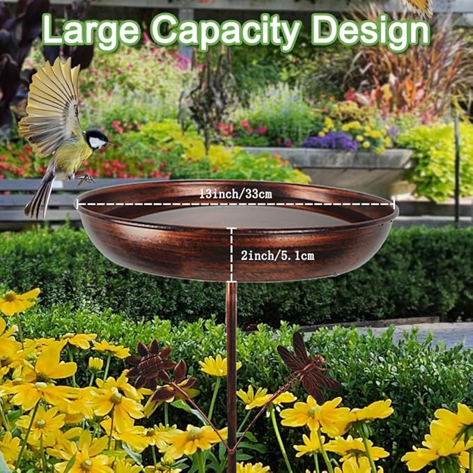 DREAMSOUL 34 Inch Height Bird Bath Stake, Vintage Bird Bath for Outside 13" Dia Birdbath for Garden Patio Decor
