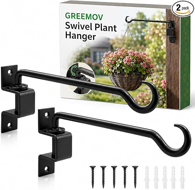 16 inch 2 Pack Swivel Plant Hangers Outdoor Heavy Duty - Black Iron Plant Hanging Hook Bracket for Flowers Baskets Pots Bird Feeder Lanterns Wind Chimes