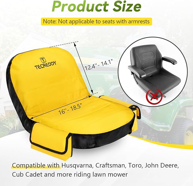 Lawn Mower Seat Cover, Weatherproof Heavy Duty Tractor Seat Cover for John Deere LP92324 Cub Cadet Riding Lawn Mower, 600D Oxford Fabric with Storage Pouch, Medium