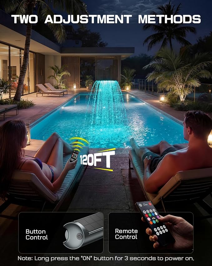 UIRWAY Solar Pool Fountain F5 Pro, Dual Light Strip 52 Ultra-Bright LEDs Unique Design, 10 Colors Pool Lights with 4 Modes, Remote Control, Adjustable Spray, Pool Fountain for Above & Inground Pools